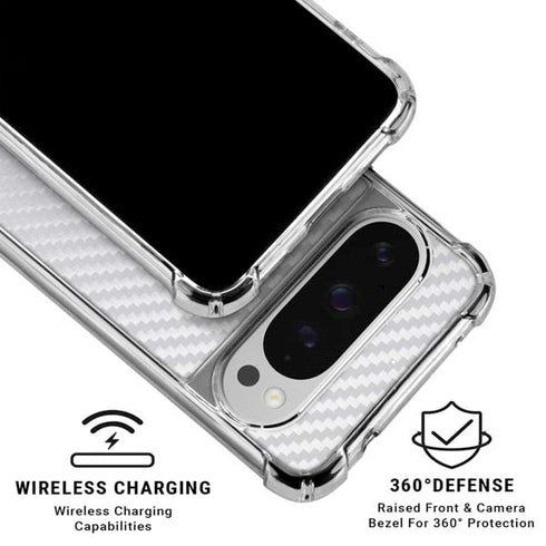 White Carbon Fiber Specialty Texture Material Google Pixel 10 Pro XL Clear Case